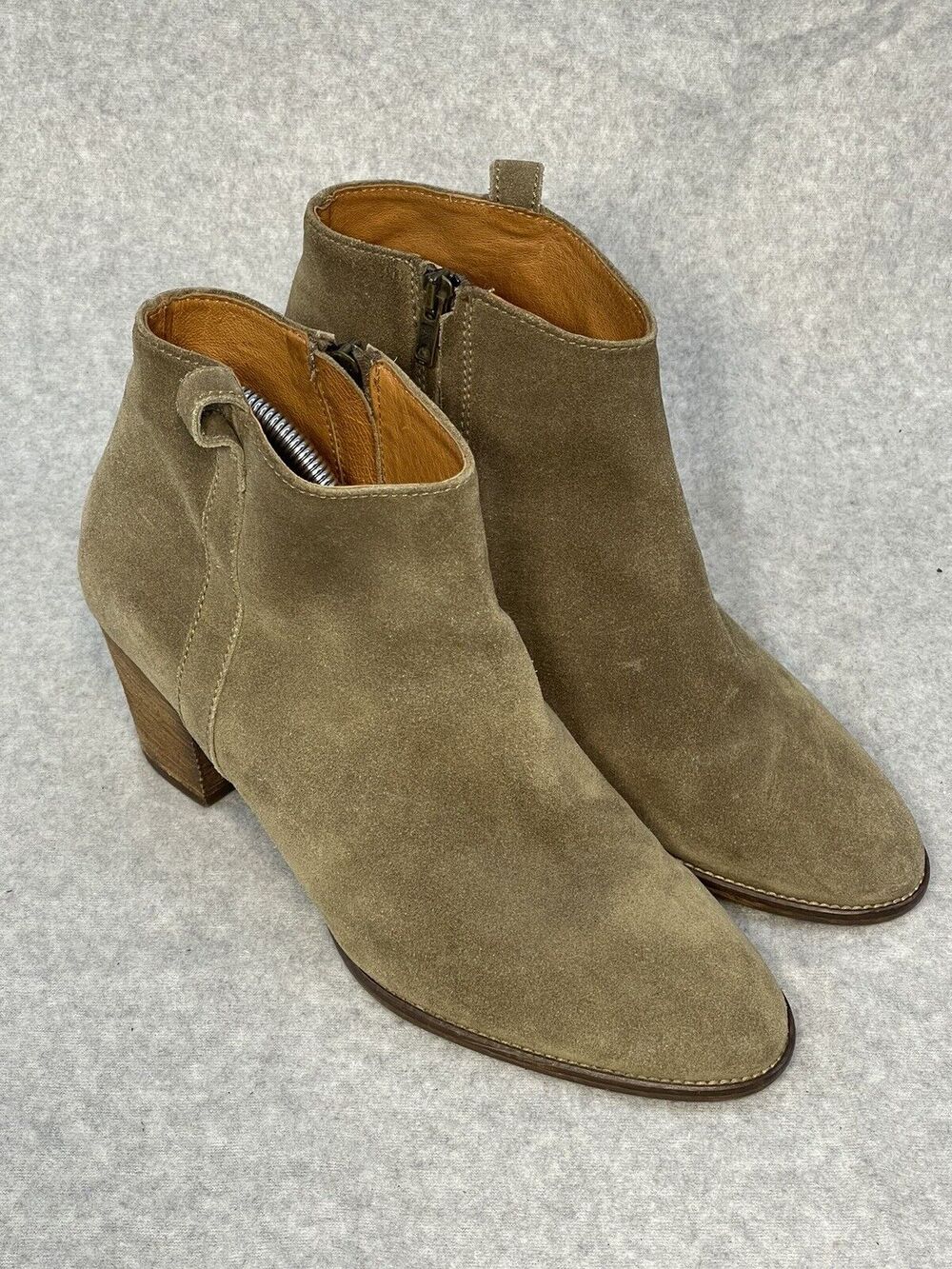 Madewell 1937 Billie Boot Ankle Zip Up Sz 9 Tan Suede Chunky Heel